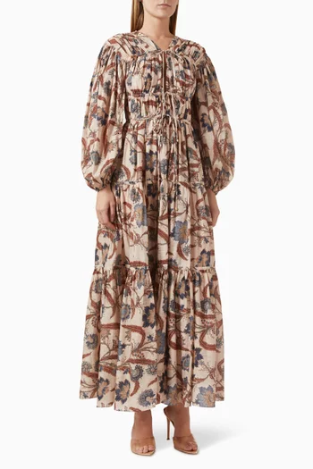 Ascension Tie Billow Maxi Dress in Cotton