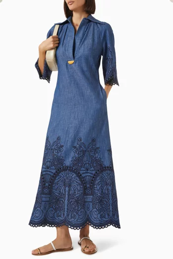 Coco Embroidered Dress in Denim