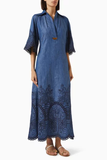 Coco Embroidered Dress in Denim