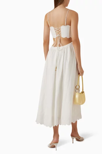 Rhiannon Scallop Midi Dress in Linen