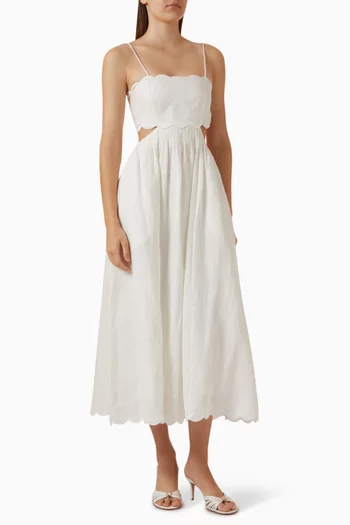 Rhiannon Scallop Midi Dress in Linen