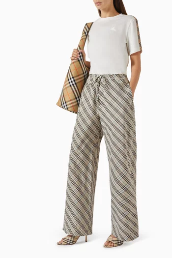 تي شيرت بشريط بنقشة مربعات قطن