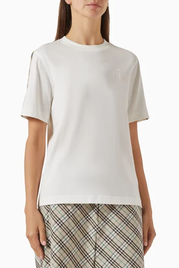 تي شيرت بشريط بنقشة مربعات قطن