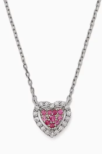 Heart Diamond & Sapphire Pendant Necklace in White Gold