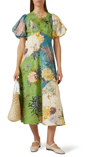 Avery Spliced Midi Dress in Linen