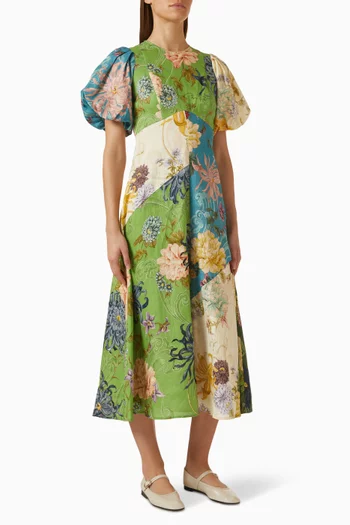Avery Spliced Midi Dress in Linen