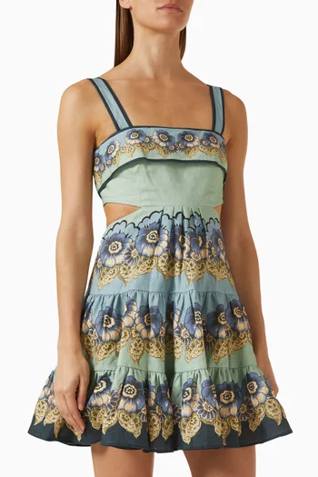 Madalena Cut-out Mini Dress in Linen