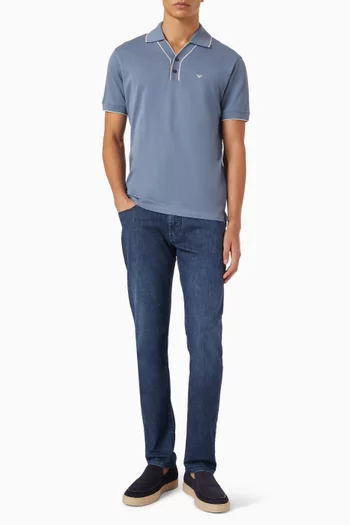 تي شيرت بولو بشريط بلون مغاير قطن بيكيه