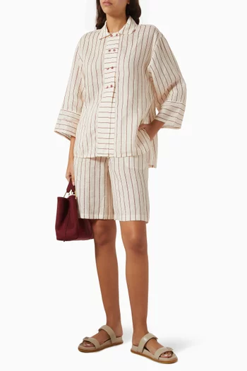 قميص بنقشة مخططة كتان