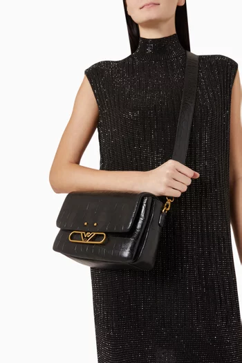 Eagle Logo Crossbody Bag in Croc-embossed Leather