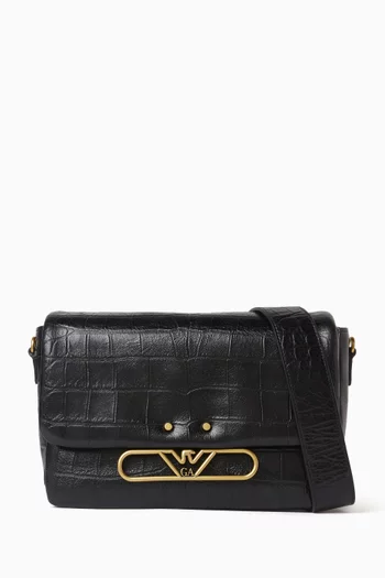 Eagle Logo Crossbody Bag in Croc-embossed Leather