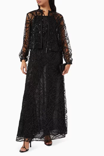 جاكيت بسحّاب مطرز تول