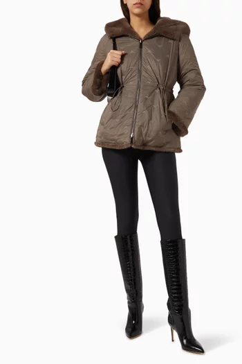 Reversible Hooded Jacket in Faux Fur & Nylon