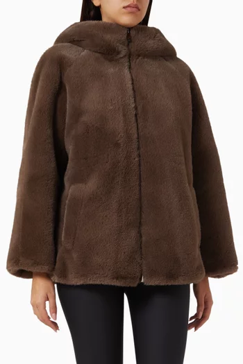 Reversible Hooded Jacket in Faux Fur & Nylon
