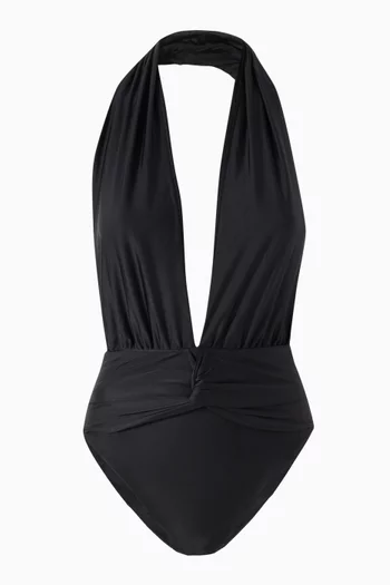 Solid Halterneck One-piece Swimsuit