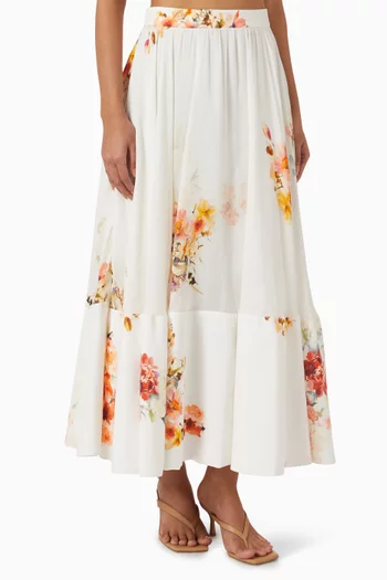 Saba Floral-print Midi Skirt in Viscose Blend