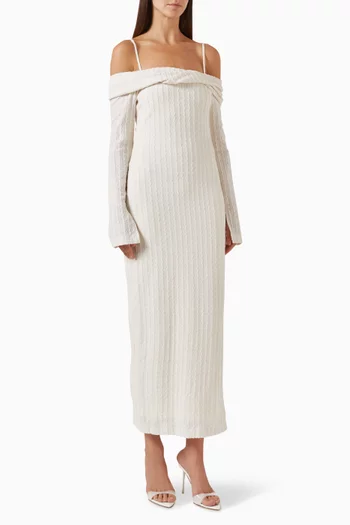 Off-shoulder Knit Dress in Cotton Blend