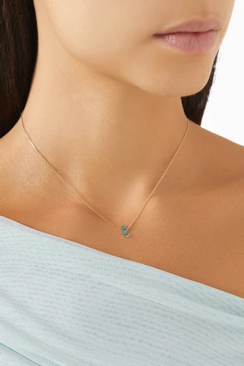 XS Oula Arabic Letter 'Ghein' Enamel Pendant Necklace in 18kt Gold