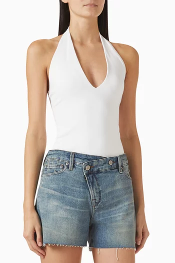 Scuba Halter V-neck Bodysuit in Stretch-nylon