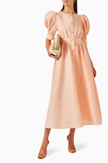 Puff-sleeve Dress in Cotton Blend