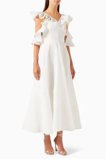 Ruffle Cold-shoulder Dress