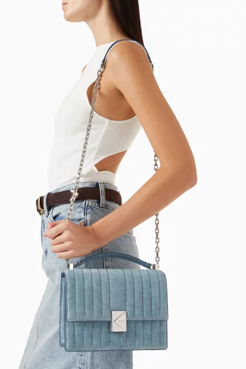 Deco Chain Shoulder Bag in Quilted Denim Suede