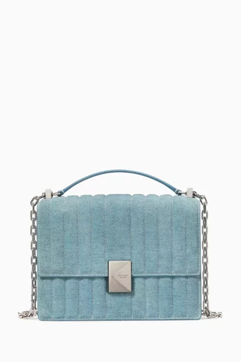 Deco Chain Shoulder Bag in Quilted Denim Suede