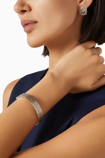 Thin Floral Bangle in Silver-tone Brass