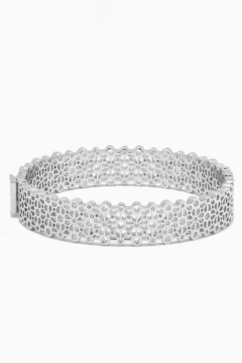 Thin Floral Bangle in Silver-tone Brass