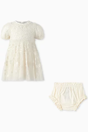 Garland Ribbon Embroidered Dress & Bloomers Set