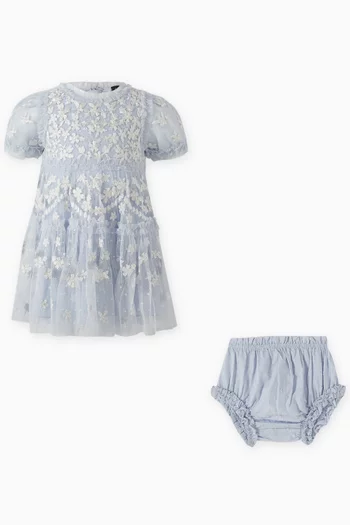 Garland Ribbon Embroidered Dress & Bloomers Set