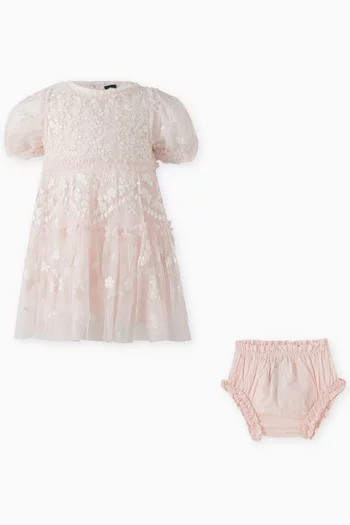 Garland Ribbon Embroidered Dress & Bloomers Set