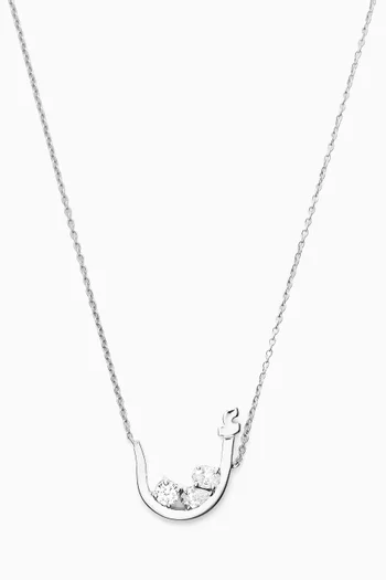 Arabic Initial 'Alef' Trio Sparkle Diamond Necklace in 18kt White Gold