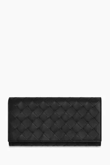 Large Flap Wallet in Intrecciato Leather