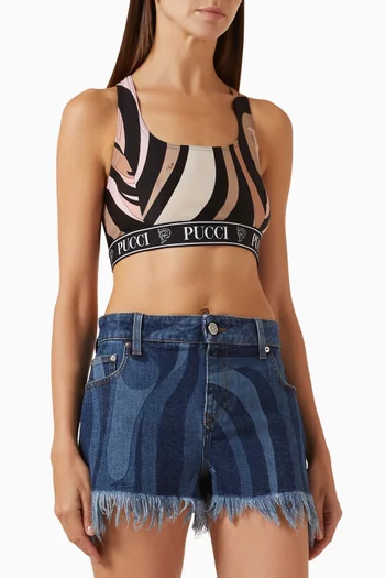 Marmo-print Crop Top in Stretch Nylon