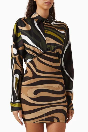 Marmo-print Mini Dress in Silk Twill