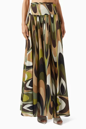 Onde-print Maxi Skirt in Cotton