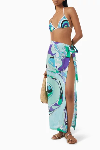 Orchidee-print Wrap Skirt in Cotton Muslin