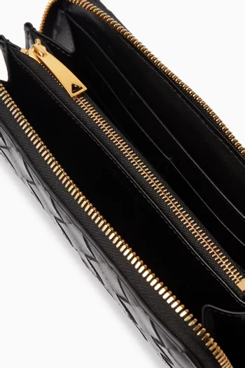 Zip Around Wallet in Intrecciato Leather