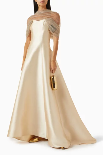 Sheer-sleeve Gown in Mikado