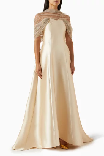 Sheer-sleeve Gown in Mikado
