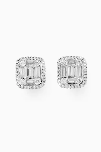 Rectangle Diamond Stud Earrings in 18kt White Gold