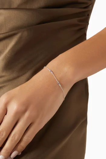 Round Red Stone & Diamond Bracelet in 18kt White Gold