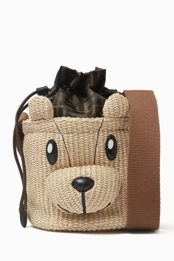 Teddy Bear Bucket Bag in Raffia