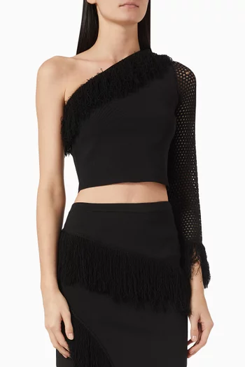 بلوزة مونرو قصيرة بشرّابات نسيج شبكي