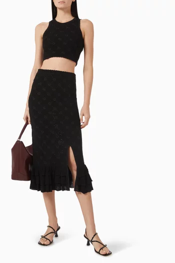 Floral-embroidered Midi Skirt
