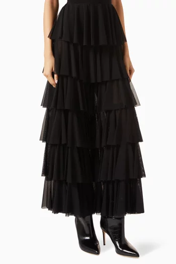 بنطال بقصة ساق واسعة وطبقات متعددة قماش شبكي