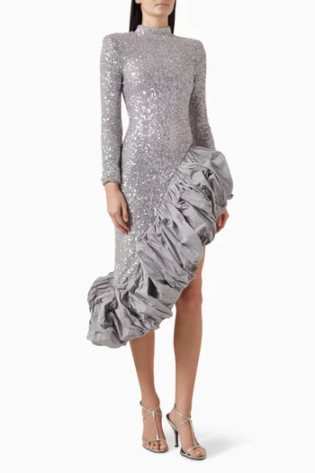 ワンピース ROTATE BIRGER CHRISTENSEN ASYMMETRICAL SILVER DRESS Sequin Midi Dress Silver - ROTATE Birger Christensen