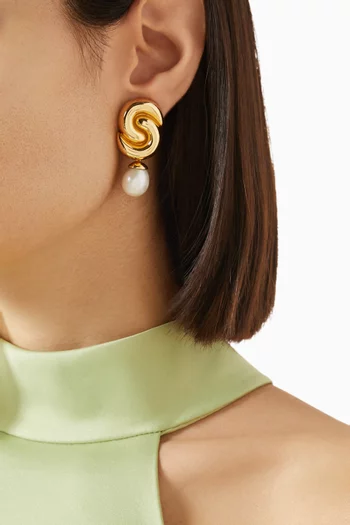 Blazer Removable-pearl Earrings in Gold-plated Brass