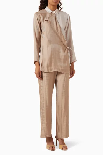Two-tone Blazer & Pants Set in Viscose-blend